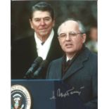 Mikhail Gorbachev signed 10x8 colour photo of him with Ronald Reagan. Good Condition. All autographs