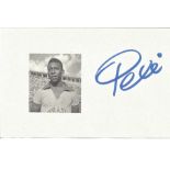 Pele signed 6x4 page with small b/w photo of himself. Good Condition. All autographs are genuine
