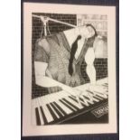 Piano Man rare signed music print by artist Christina Balit. Each original drawing took