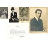 Early 1900s vintage autographs and Entertainment collection. Seven signed photos, pieces, pages, inc