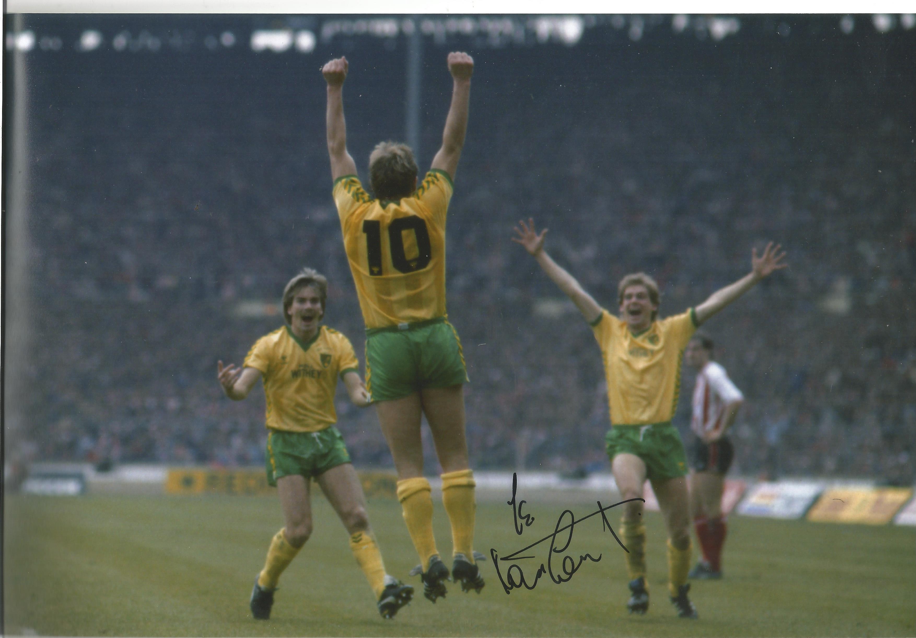 Football Asa Hartford signed 12x8 colour photo pictured in action for Norwich City. Sport autograph.