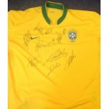 Football Brazil Nike Replica shirt signed by 10 great Brazilian players includes Kaka, Paulinho,