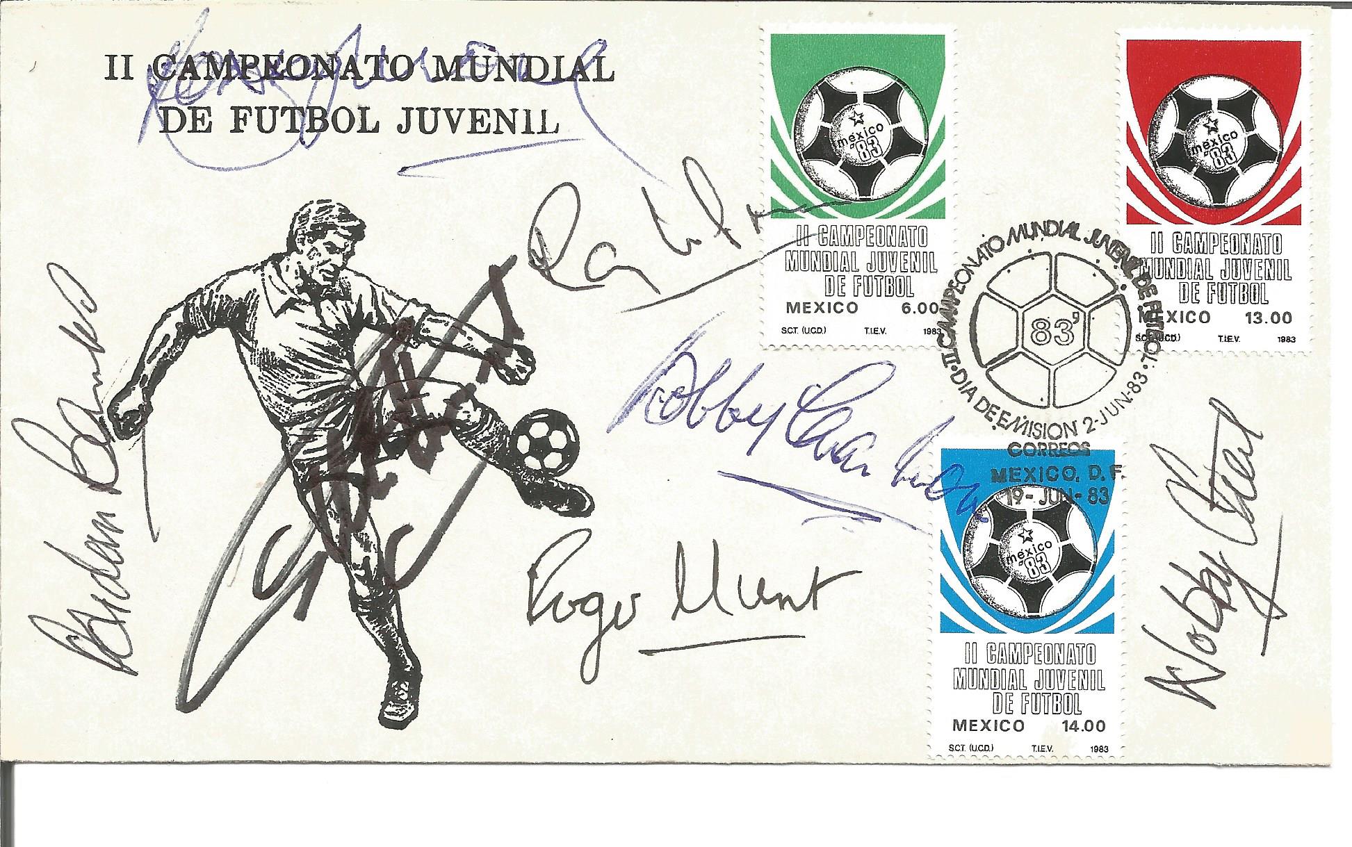 Football II Campeonato Mundial De Futbol Juvenil FDC signed by 7 members of the England 1966 world