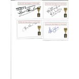 1966 World Cup football 4 white cards with England Winners and Rimet Cup printed on them signed by