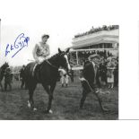 Jockey Lester Piggott signed 10 x 8 b/w photo in younger years. Good Condition. All autographs are