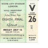 1966 World Cup match ticket for the first round group match between Uruguay and France White City