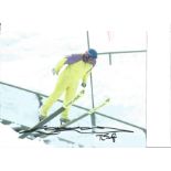 Eddie the Eagle Ski Jump legend signed 10 x 8 colour Olympics photo in full flight. Good