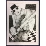 Troubadour rare signed music print by artist Christina Balit. Each original drawing took