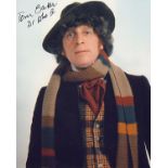 Tom Baker Dr. Who hand signed 10x8 photo. This beautiful hand signed photo depicts Tom Baker as