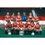 Football Autographed Manchester United Photo, A Superb Image Depicting The 1977 Fa Cup Winners -