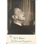 William Somerset Maugham signature below black and white photo. 25 January 1874 - 16 December