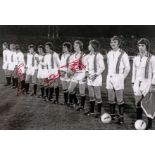 Football Autographed Manchester United Photo, A Superb Image Depicting Players Standing Shoulder