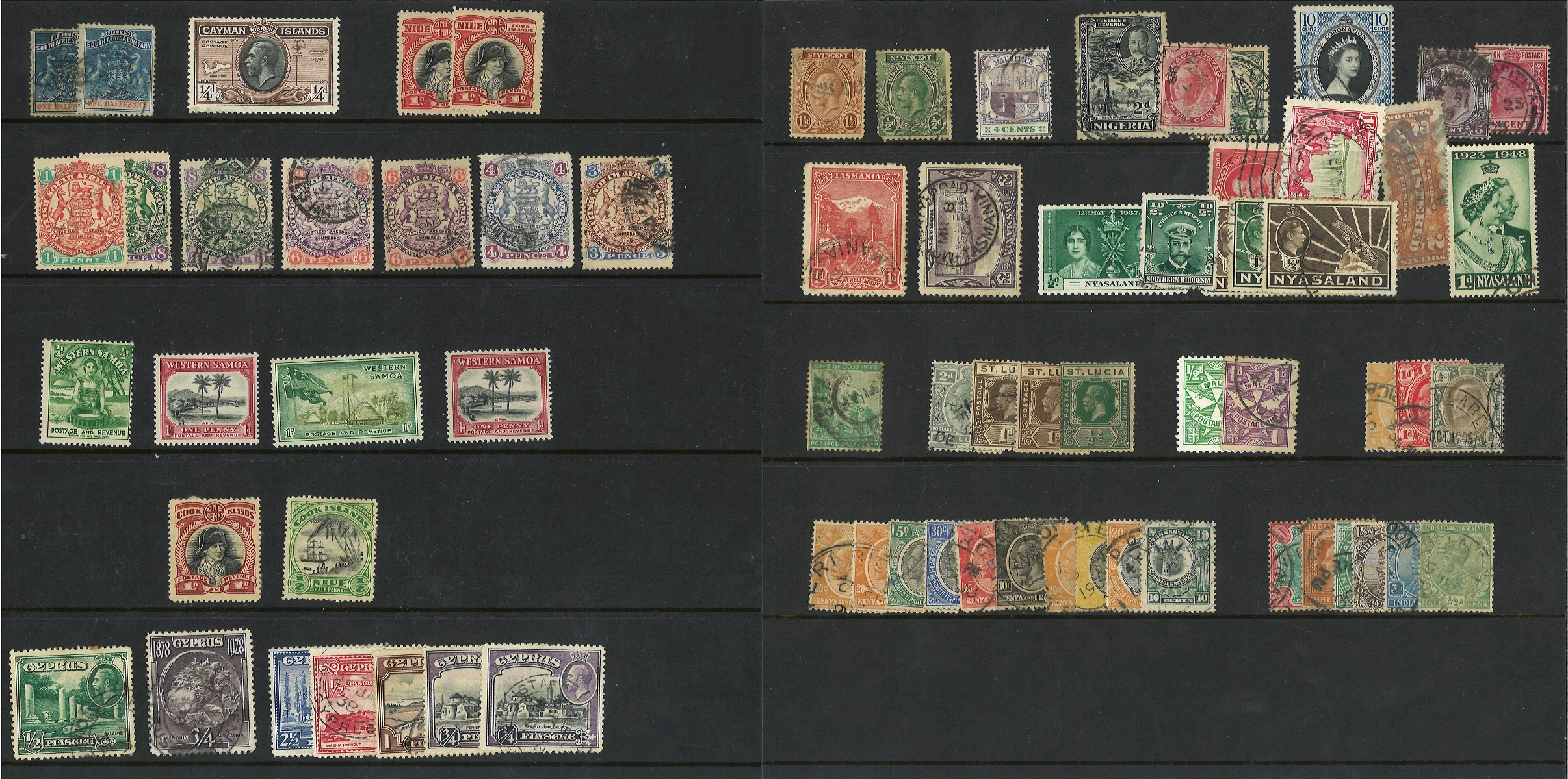 BCW stamp collection on 3 stockcards. Includes Newfoundland, Rhodesia and Cyprus. Good condition