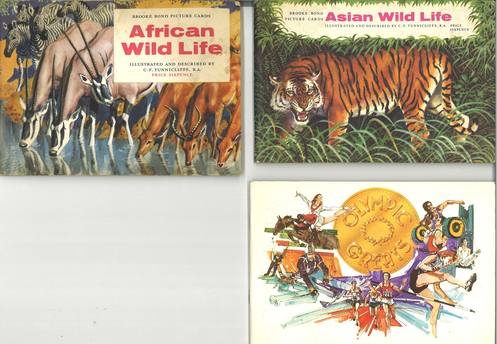 Cigarette card album collection from Brooke Bond. Complete sets. Includes Asian Wildlife, African