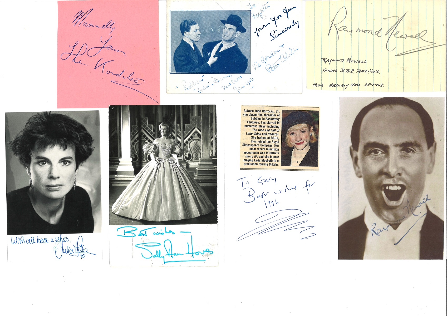 Assorted signed collection. Assortment of photos and signature pieces. Some of names included are