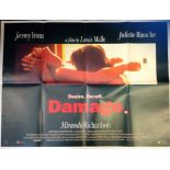 Damage approx 30x40 original movie poster from the 1992 British/French film starring Jeremy Irons,