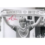 Football Autographed Jesper Olsen Photo, A Superb Image Depicting The Danish Star Holding A Scarf