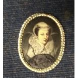 Queen Mary hand painted miniature oil on copper portrait 11 x 13cm, in gilt frame. Image of the