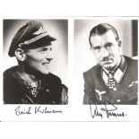 Luftwaffe aces Erich Hartmann and Adolf Galland signed 7 x 5 portraits of the two top WW2 aces. Good