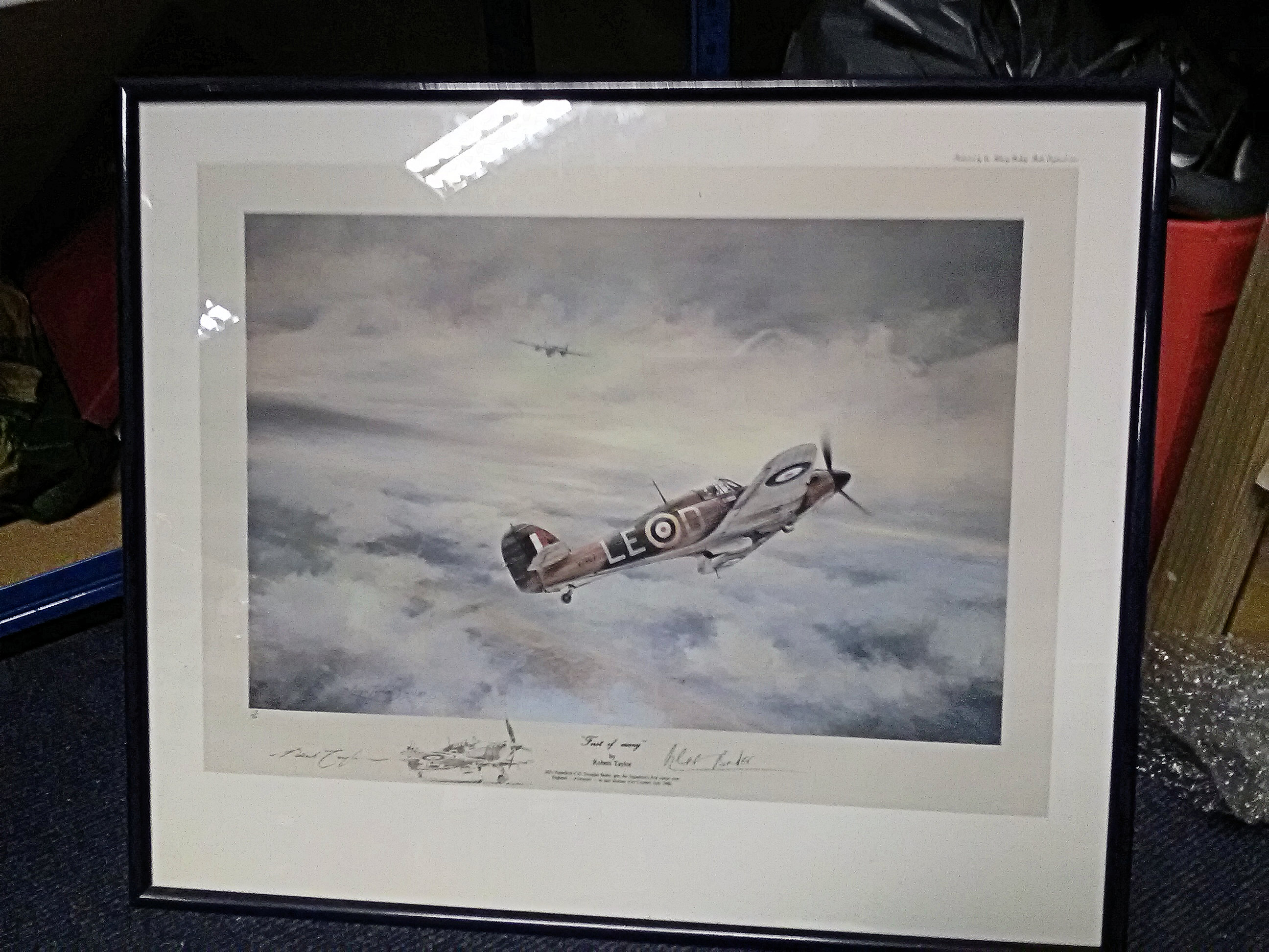 Rare WW2 Robert Taylor Pair of 1981 Remarqued framed prints, First of Many signed Douglas Bader - Image 5 of 6