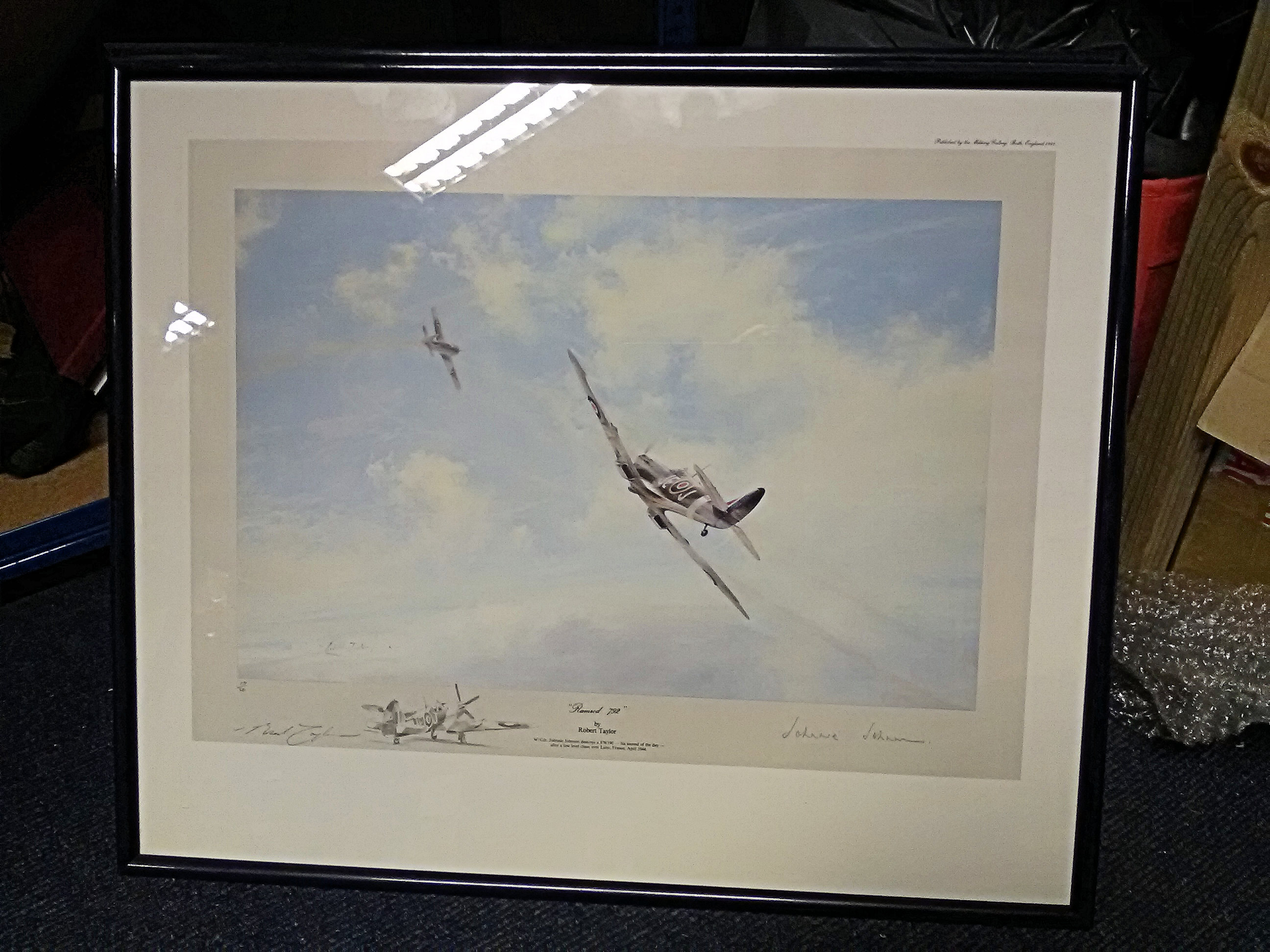 Rare WW2 Robert Taylor Pair of 1981 Remarqued framed prints, First of Many signed Douglas Bader - Image 6 of 6