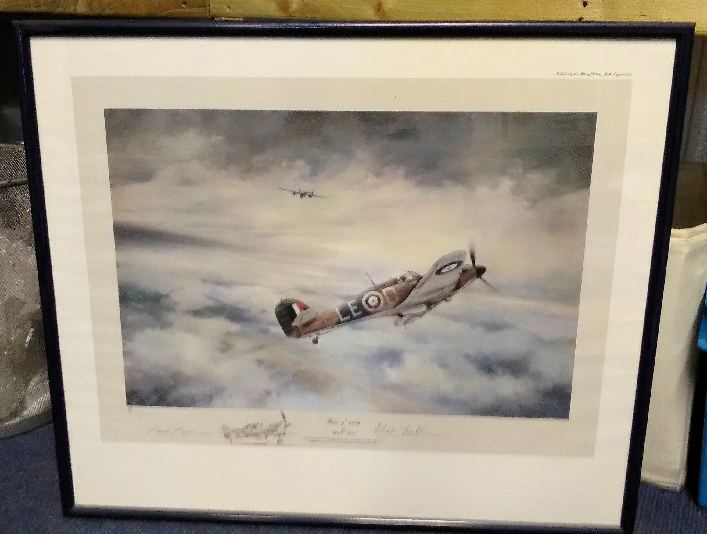 Rare WW2 Robert Taylor Pair of 1981 Remarqued framed prints, First of Many signed Douglas Bader