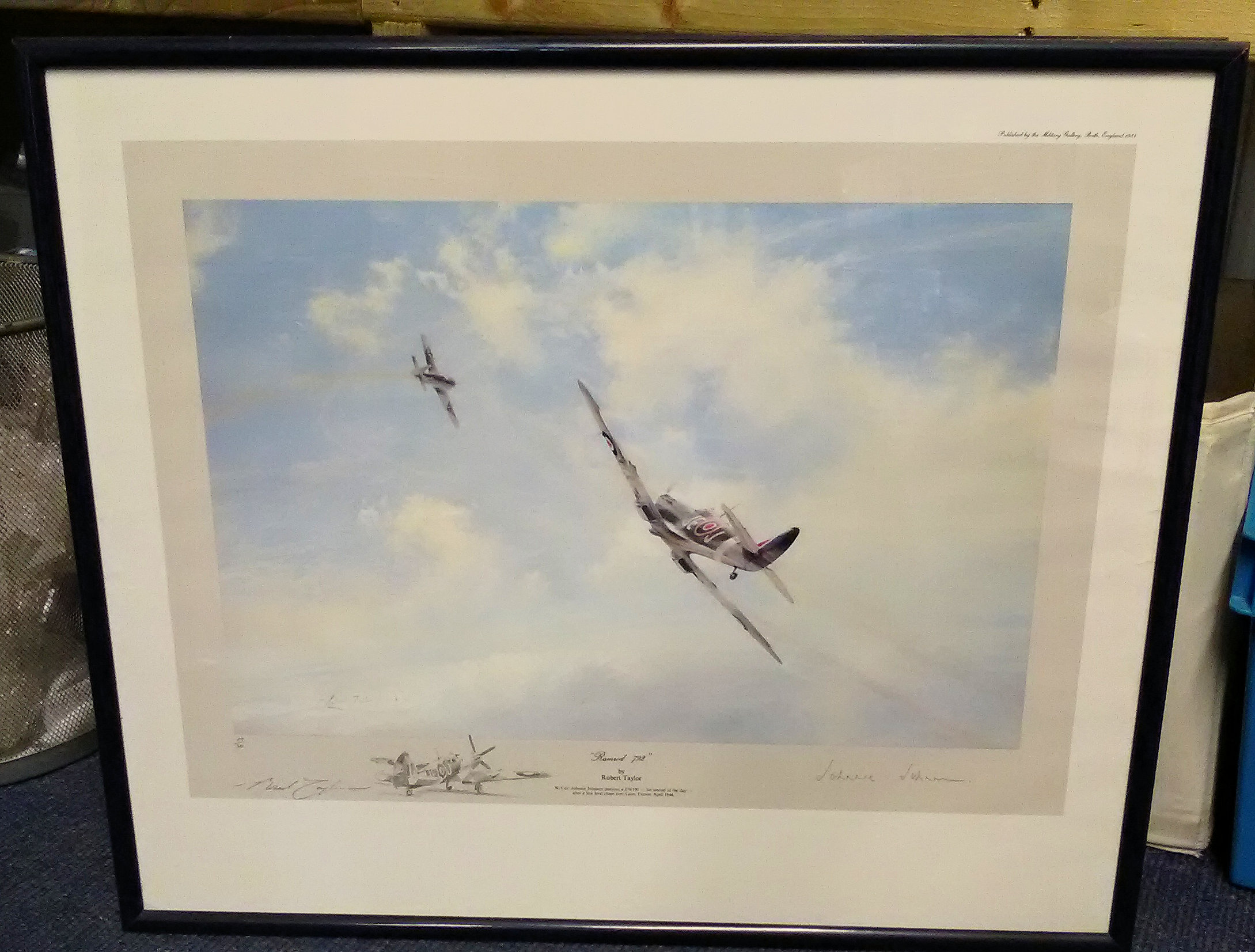 Rare WW2 Robert Taylor Pair of 1981 Remarqued framed prints, First of Many signed Douglas Bader - Image 2 of 6
