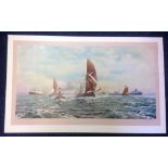 Nautical print 26x43 approx titled Sailing Barges,Thames Estuary signed in pencil by the artist