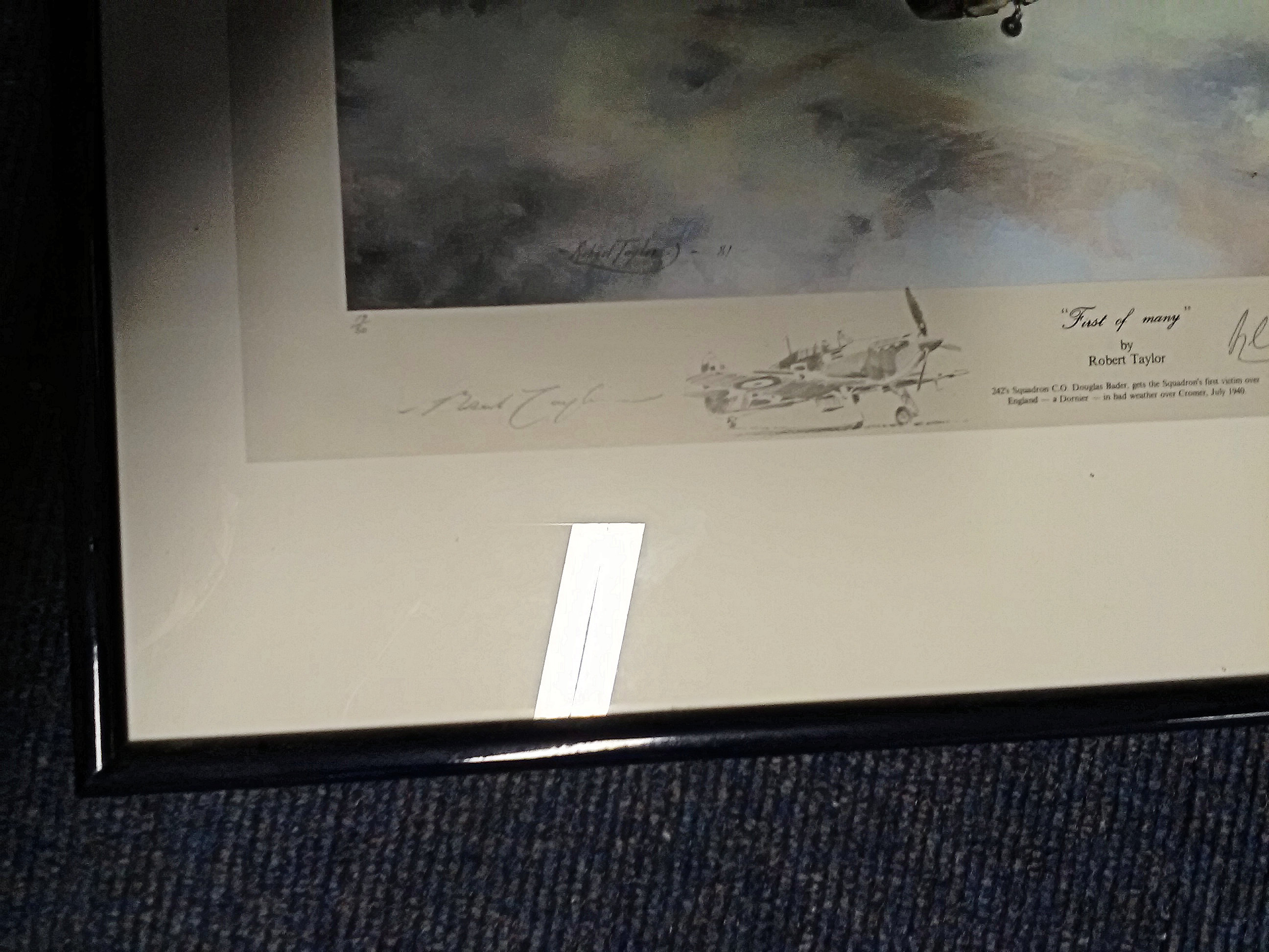 Rare WW2 Robert Taylor Pair of 1981 Remarqued framed prints, First of Many signed Douglas Bader - Image 4 of 6