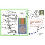 The Defence Medal multi signed FDC No 4 of 14. Flown in Spitfire Mk 19 PM 631 of Battle of Britain
