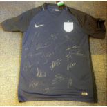 Football England 2017 signed shirt 20 signatures include Harry Kane, John Stones, Raheem Sterling,