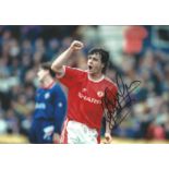 Football Mark Hughes 8x12 signed colour photo pictured in action for Manchester United. Good