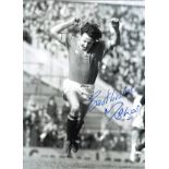 Football Mickey Thomas 16x12 signed black and white photo pictured celebrating while playing for
