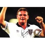 Football Paul Gascoigne 12x16 signed colour photo pictured celebrating for England at the 1990 World