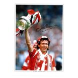 Football John Gidman 16x12 signed colour photo pictured celebrating with the FA Cup while playing