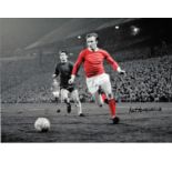 Football Pat Crerand 12x16 signed colour enhanced photo pictured in action for Manchester united.