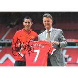 Football Angel Di Maria 12x16 signed colour photo pictured with Louis Van Gaal when signing for