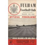 Football Vintage programme Fulham v Manchester City First Division Craven Cottage London 1961/62