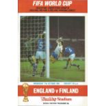 Football vintage programme England v Finland World Cup Qualifying match Wembley Stadium 17th October