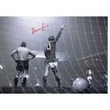 Football Autographed 16 X 12 Denis Law Photo, A Superb Image Depicting The Manchester United Striker