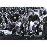 Football Ron Yeats and Tommy Lawrence 12x16 signed black and white photo pictured running out at
