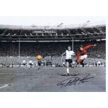 Football Autographed 16 X 12 Geoff Hurst Photo, A Superb Image Depicting The England Striker Scoring