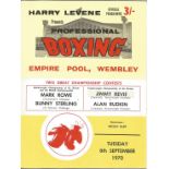 Boxing programme Mark Rowe v Bunny Sterling and Jimmy Revie v Alan Rudkin Empire Pool Wembley 8th