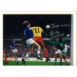 Football Neville Southall signed 14x18 mounted colour photo pictured in action for Everton against