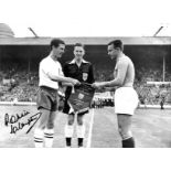 Football Ronnie Clayton signed 12x16 black and white photo pictured captaining England against