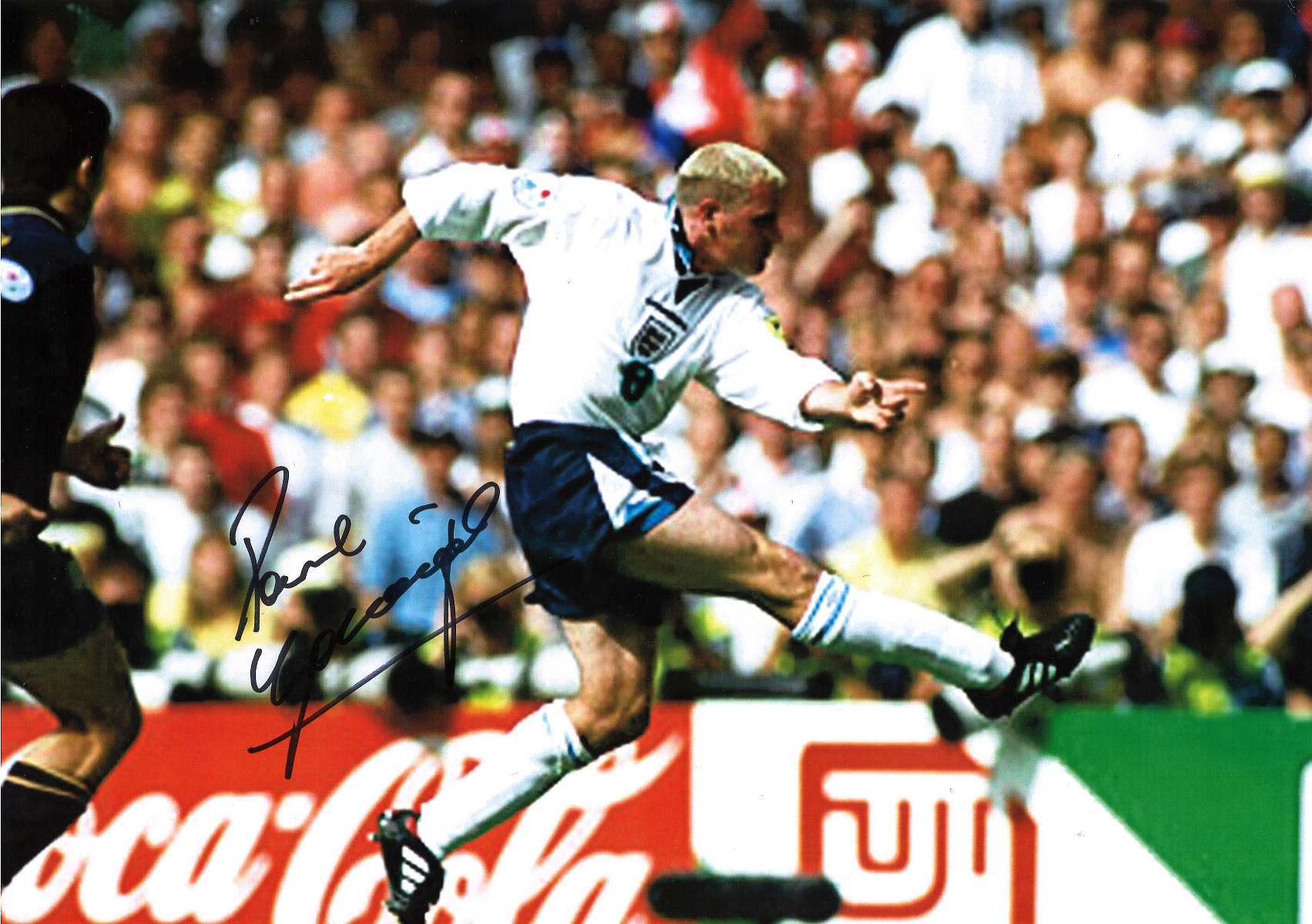 Football Paul Gascoigne 12x18 signed colour photo pictured scoring his iconic goal against