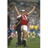 Football Norman Whiteside 12x8 signed colour photo pictured celebrating while playing for Manchester