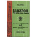 Football Vintage programme Blackpool v Leeds United First Division 7th September 1964. Good