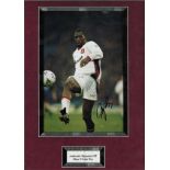 Football Marc Vivian Foe signed 18x12 mounted colour photo pictured in action for West Ham United.