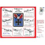 WW2 multisigned cover. Knights Cross of the Iron Cross signed by Erwin Fischer, Wilhelm Johnen,